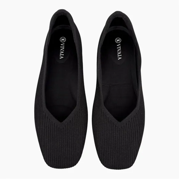 VIVAIA | 2.0 Margot Square Toe V-Cut Slip On Black Ballet Flats | Sz 8.5
