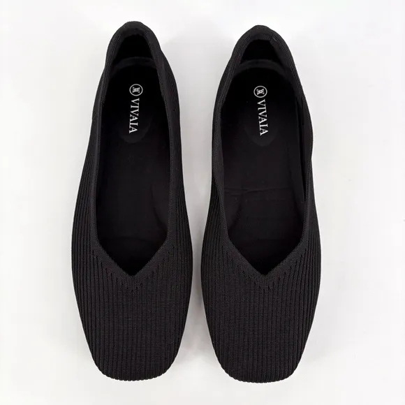 VIVAIA | 2.0 Margot Square Toe V-Cut Slip On Black Ballet Flats | Sz 8.5