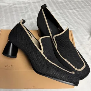 VIVAIA Block Heel Knit Loafers Squared Toe Slip On Shoes Black Size 9.5 EUR 41