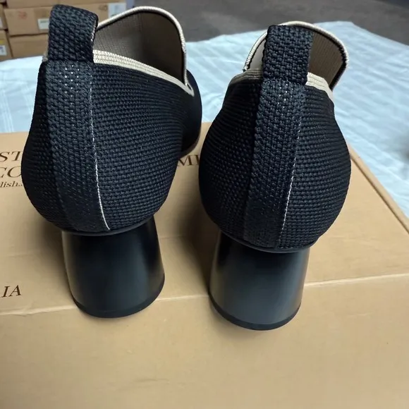 VIVAIA Block Heel Knit Loafers Squared Toe Slip On Shoes Black Size 9.5 EUR 41