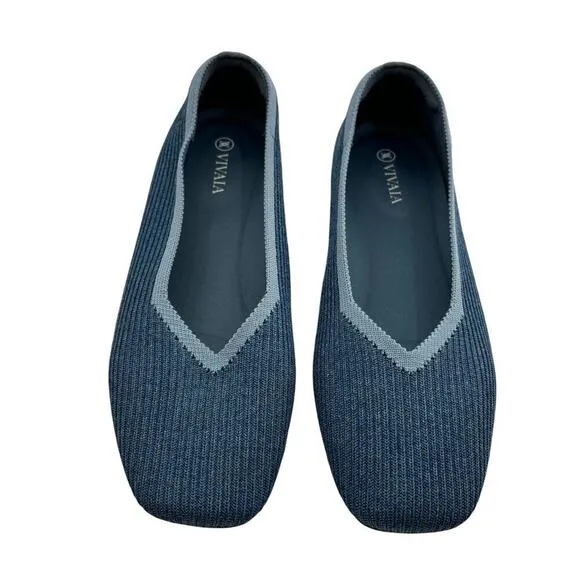 Vivaia Denim Blue Margot 2.0 Square Toe Flats