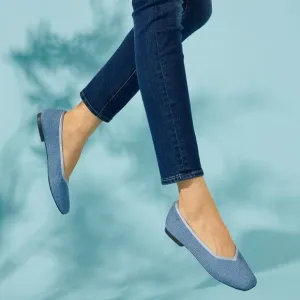 Vivaia Denim Blue Margot 2.0 Square Toe Flats