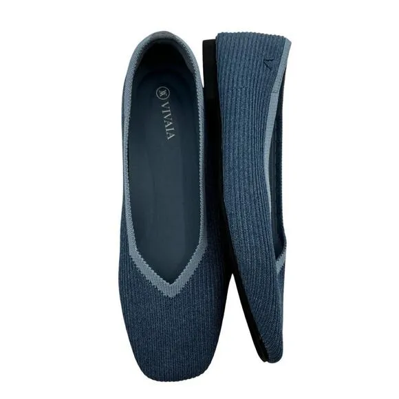 Vivaia Denim Blue Margot 2.0 Square Toe Flats