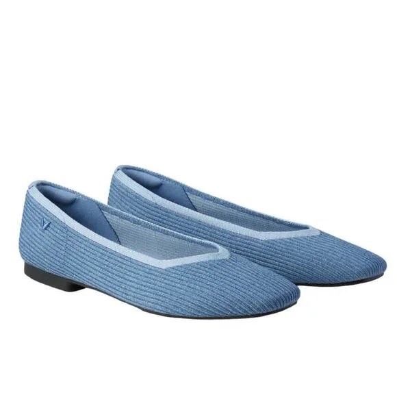 Vivaia Denim Blue Margot 2.0 Square Toe Flats