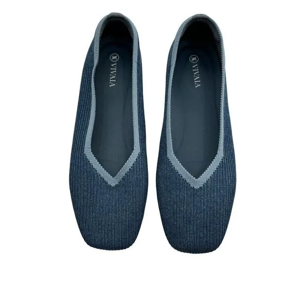 Vivaia Denim Blue Margot 2.0 Square Toe Flats