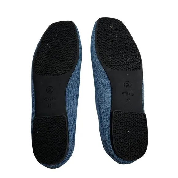 Vivaia Denim Blue Margot 2.0 Square Toe Flats