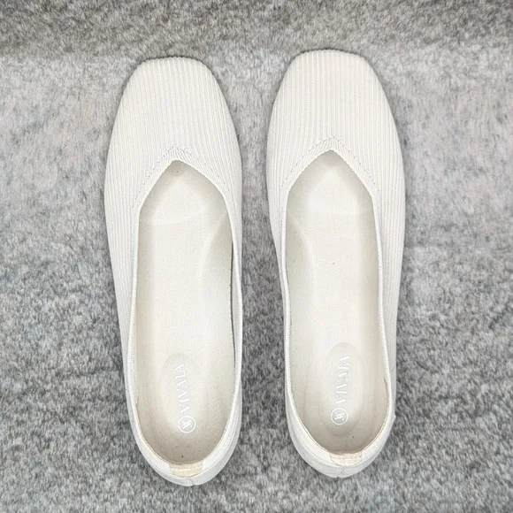 Vivaia Margot 2.0 Square-Toe V-Cut Flats Cream Ivory Women's 10