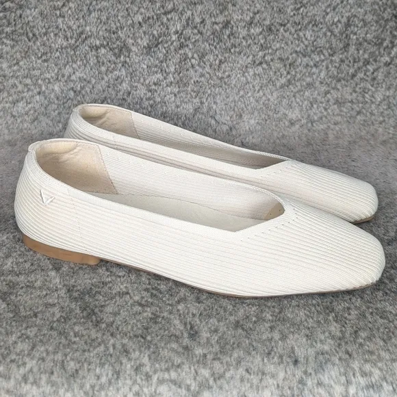 Vivaia Margot 2.0 Square-Toe V-Cut Flats Cream Ivory Women's 10