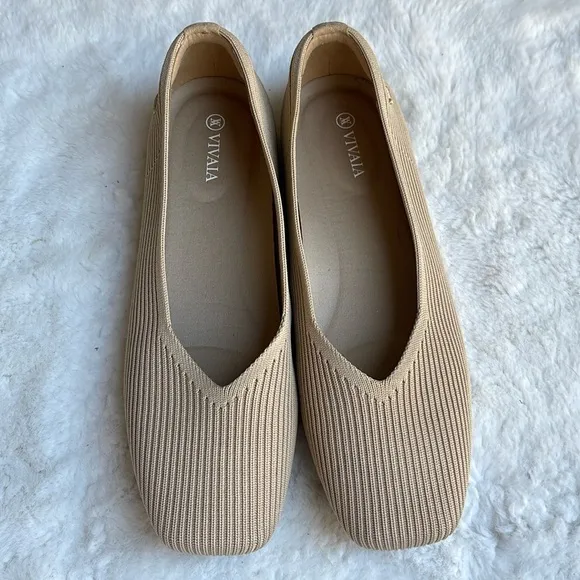Vivaia Margot cloudwalker square toe flats in almond