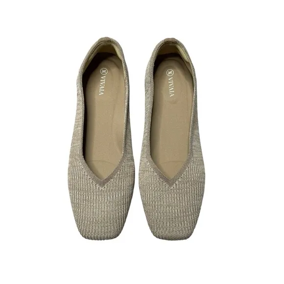 Vivaia | NEW Square-Toe V-Cut Flats (Margot 2.0) in Oatmilk 42