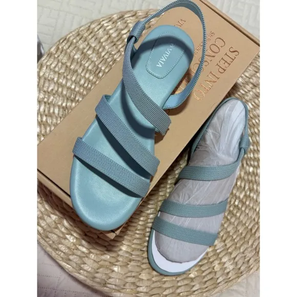 Vivaia Sandals Elastic Straps Slingback Comfortable Flats Blue Size EU/39 US/8