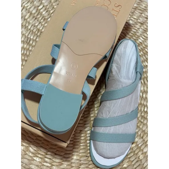 Vivaia Sandals Elastic Straps Slingback Comfortable Flats Blue Size EU/39 US/8