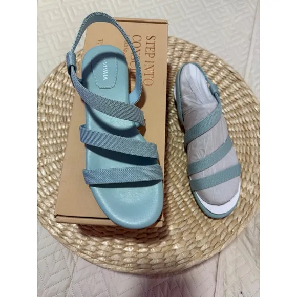 Vivaia Sandals Elastic Straps Slingback Comfortable Flats Blue Size EU/39 US/8