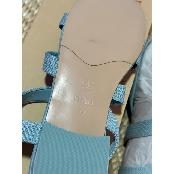 Vivaia Sandals Elastic Straps Slingback Comfortable Flats Blue Size EU/39 US/8