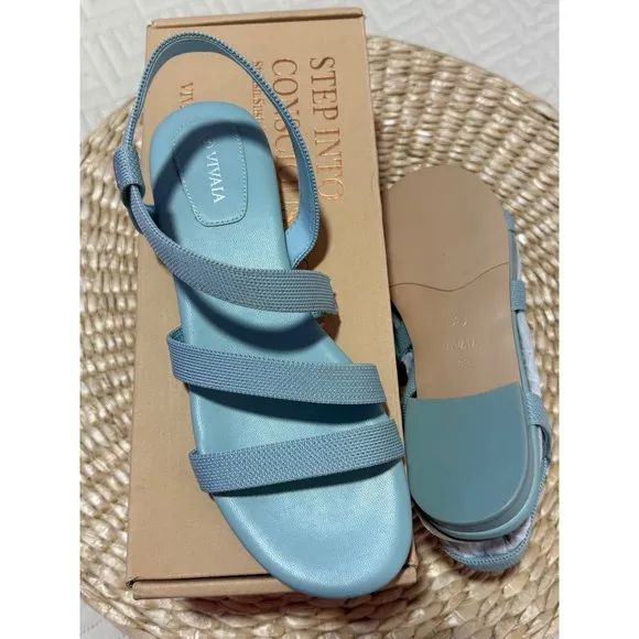 Vivaia Sandals Elastic Straps Slingback Comfortable Flats Blue Size EU/39 US/8
