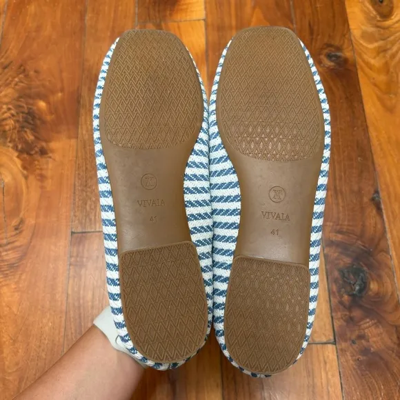 VIVAIA Square-Toe Loafers Samantha Blue Stripe Flats 41 9.5