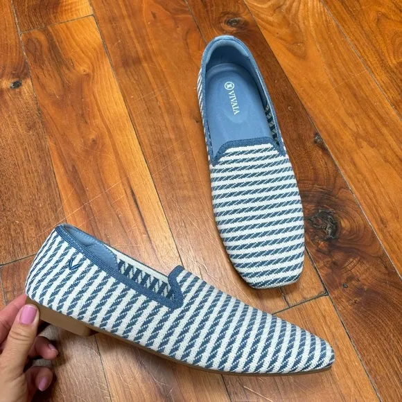 VIVAIA Square-Toe Loafers Samantha Blue Stripe Flats 41 9.5