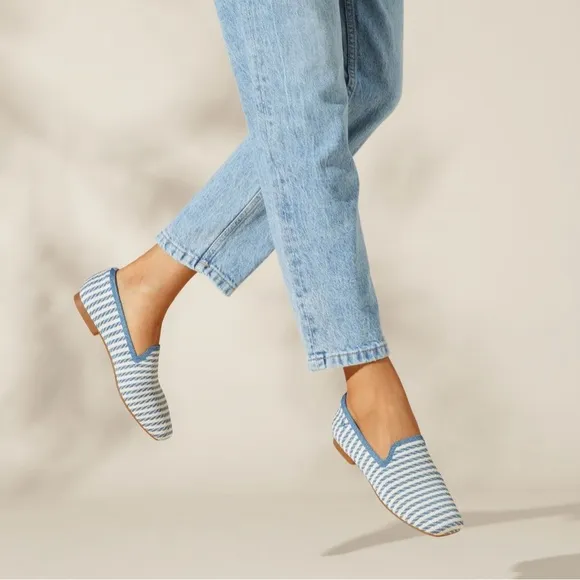 VIVAIA Square-Toe Loafers Samantha Blue Stripe Flats 41 9.5