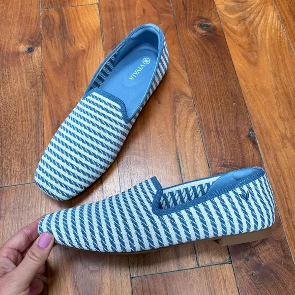 VIVAIA Square-Toe Loafers Samantha Blue Stripe Flats 41 9.5