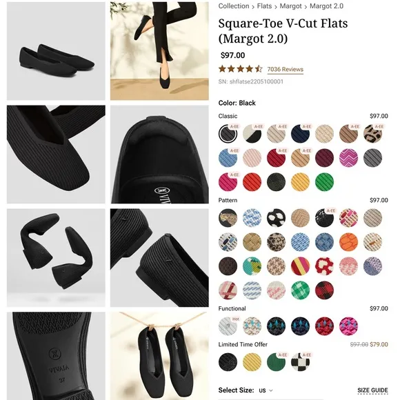 VIVAIA Square-Toe V-Cut Flats (Margot 2.0) Sz 40.5