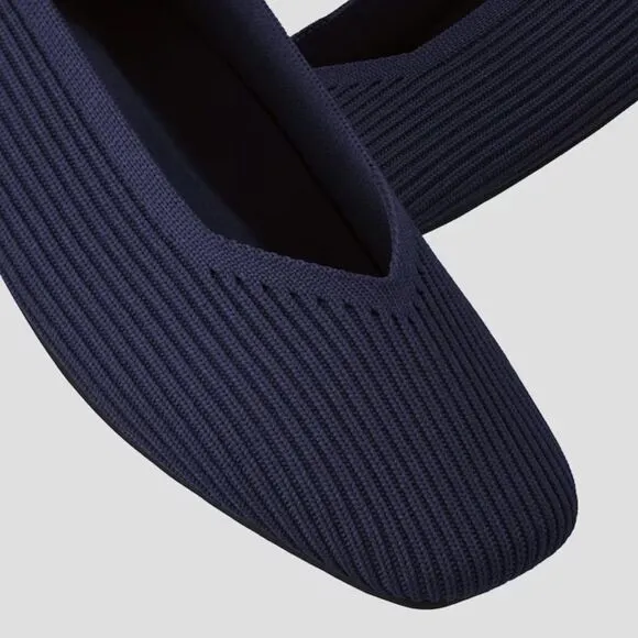 VIVAIA Square-Toe V-Cut Flats (Margot 2.0) Navy new in box