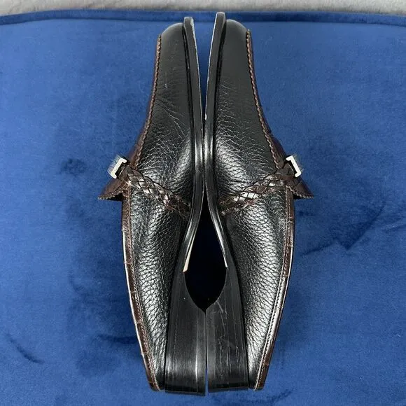 Vtg Brighton Leather Loafers Women 6.5M Brown Black Jodi Slip On Old Money Italy