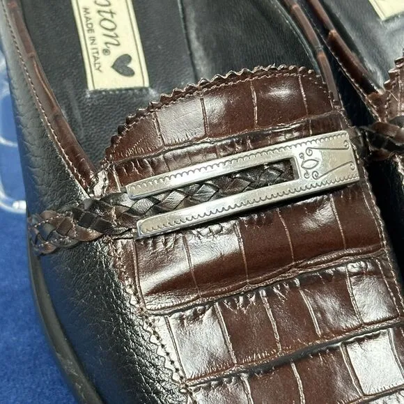 Vtg Brighton Leather Loafers Women 6.5M Brown Black Jodi Slip On Old Money Italy