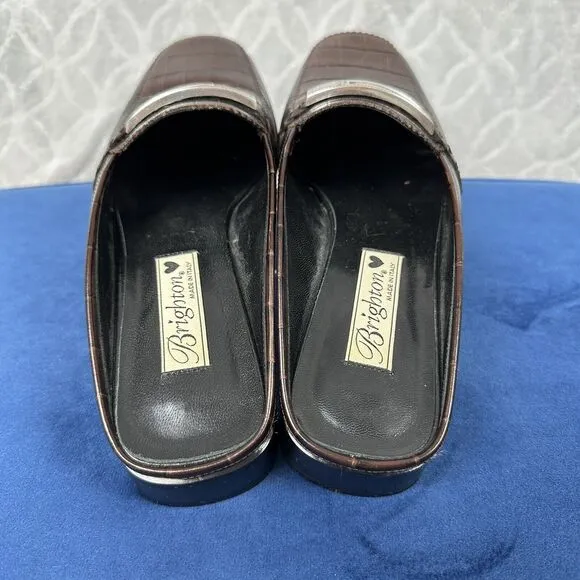 Vtg Brighton Leather Loafers Women 6.5M Brown Black Jodi Slip On Old Money Italy