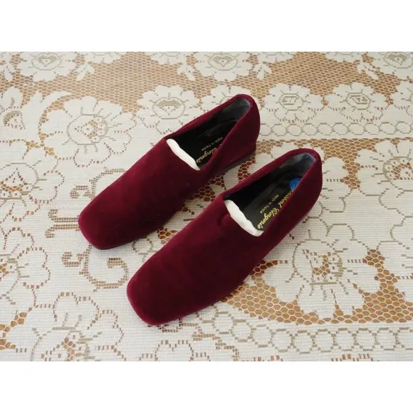 Vtg Robert Clergerie Red Velvet Glove Flats 6.5