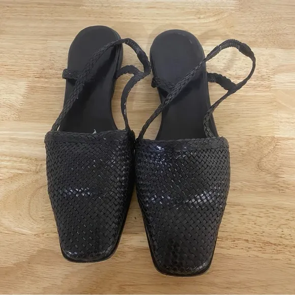 VTG Sesto Meucci Woven Leather Slingback Flats Sz 9.5 Black Shoes Made In Italy