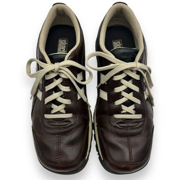 VTG Sketchers Brown Leather Sneakers Men's Size 8.5 Bowling Rockabilly Retro