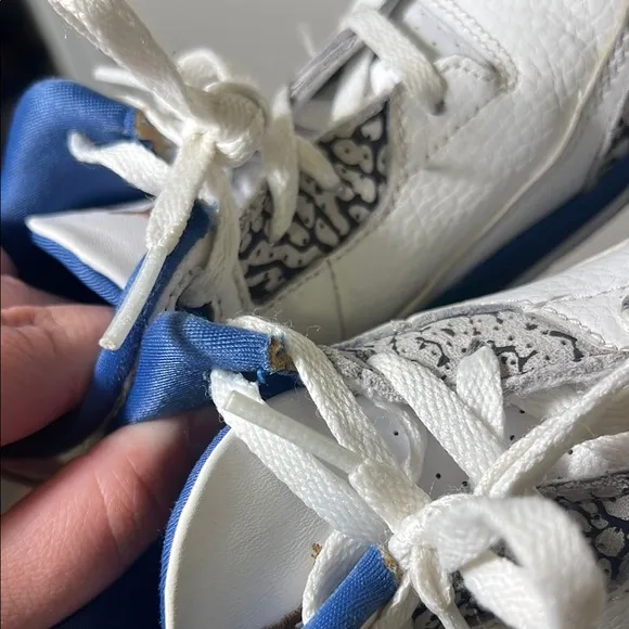 White and Blue Jordan 3 Retro Sneakers, Size 10c