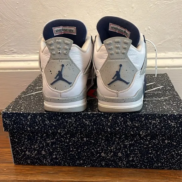 White and Gray Sneakers with Blue Accents