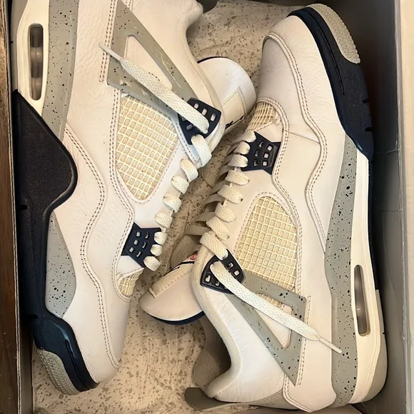 White and Gray Sneakers with Blue Accents