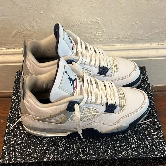 White and Gray Sneakers with Blue Accents
