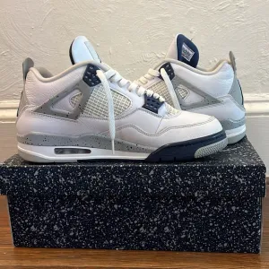 White and Gray Sneakers with Blue Accents