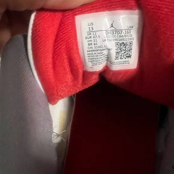 White and Red Sneakers with Gray Accents Retro 3 Fire Red