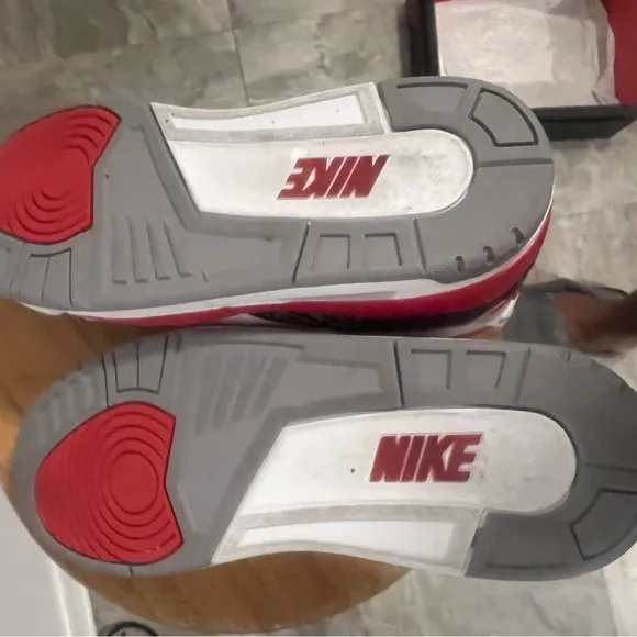 White and Red Sneakers with Gray Accents Retro 3 Fire Red