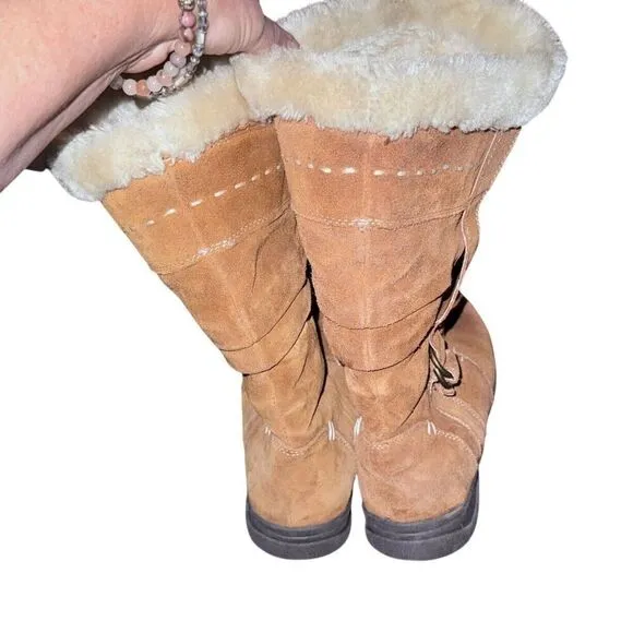 White Mountain Womens Trader  Brown Suede Pull On Mid Calf Snow Boots Size 9M