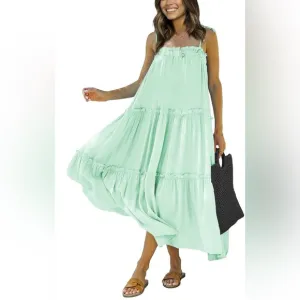 Women 2023 Summer Maxi Dresses Sleeveless Spaghetti Strap Casual Sundress Tiered