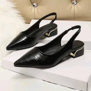 Women Black Crocodile Embossed Flats,  Point Toe Slingback Flats