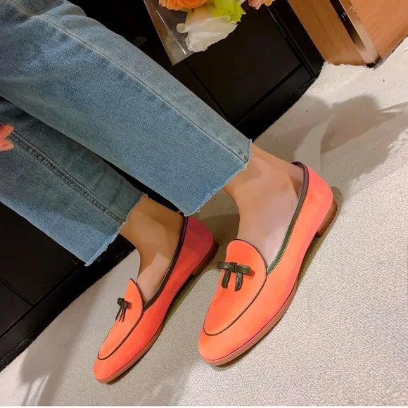 Women Comfy Flat Bow Loafers Suede Round Closed Toe Slip On