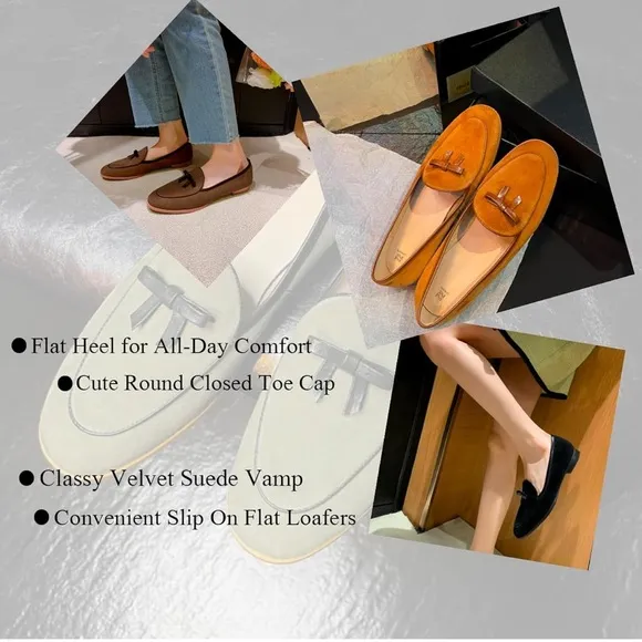 Women Comfy Flat Bow Loafers Suede Round Closed Toe Slip On