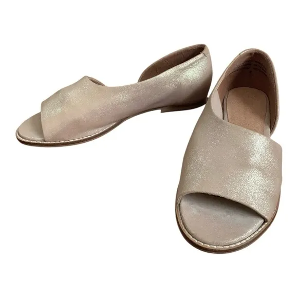 Women Sandals Anthropologie D'orsay Open Toe Flats Metallic Beige Leather Shoes