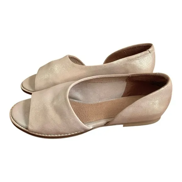 Women Sandals Anthropologie D'orsay Open Toe Flats Metallic Beige Leather Shoes