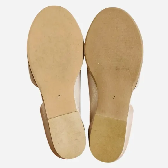 Women Sandals Anthropologie D'orsay Open Toe Flats Metallic Beige Leather Shoes