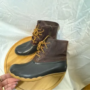 Women's 6.5 Sperry Leather Brown Black Rain Snow Boot, Classic Duck Boots Rubber