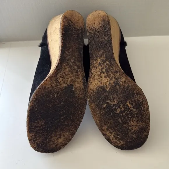 Women's Black Shearling Wedge Ankle Boots