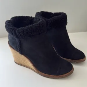 Women's Black Shearling Wedge Ankle Boots