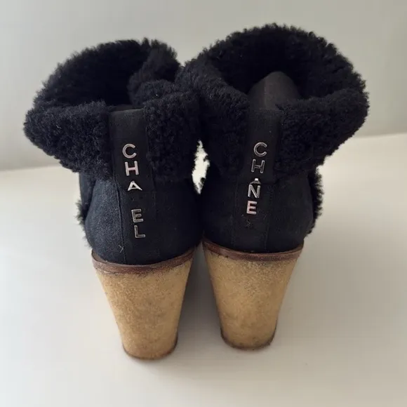 Women's Black Shearling Wedge Ankle Boots